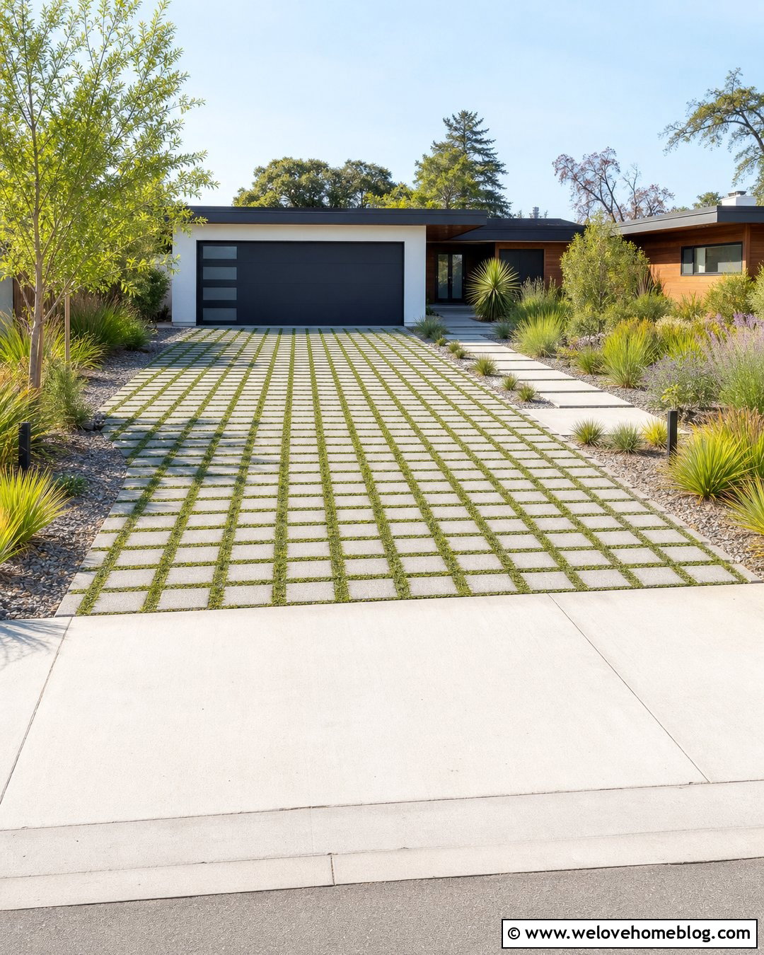 Permeable Paver Driveway With Green Joints - 35 Beautiful Driveways Ideas