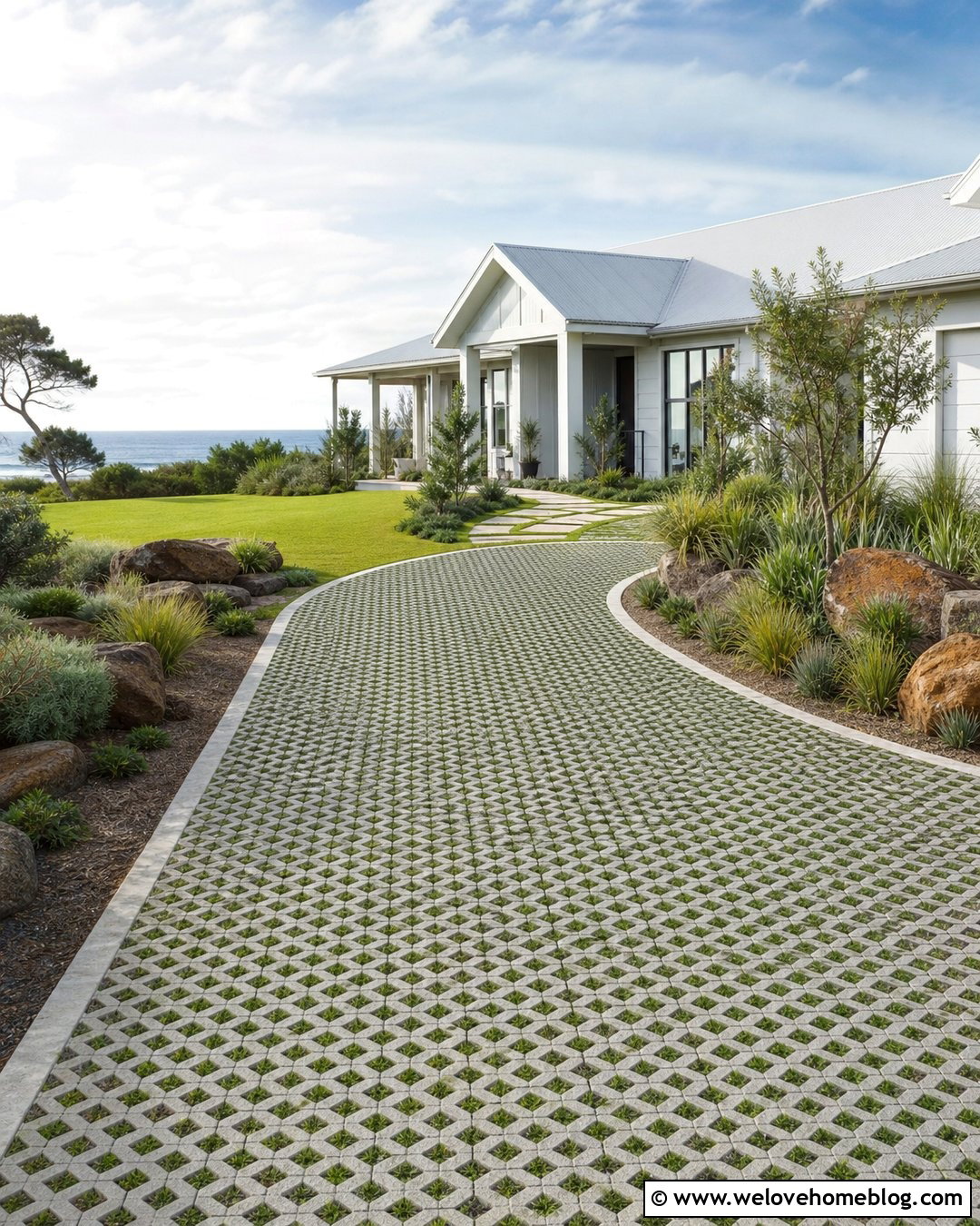 Permeable Paver Driveway With Ground Cover - 20 Australian Driveway Ideas