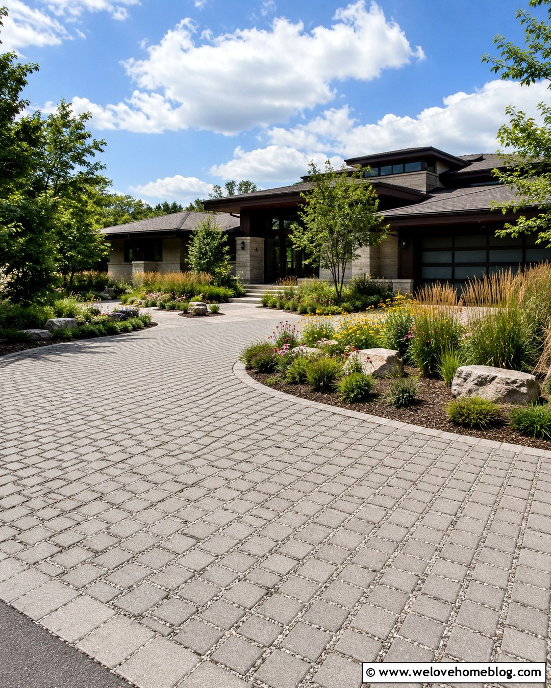 Permeable Paver Driveway With Native Landscaping - 20 Dream House Driveway Ideas