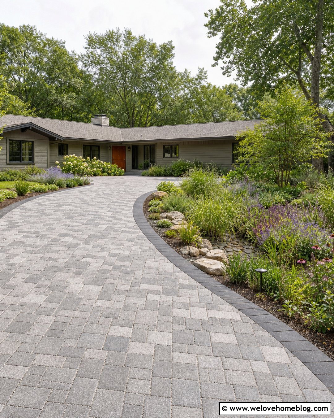 Permeable Paver Driveway With Native Plants - 25 Pretty Driveways Ideas