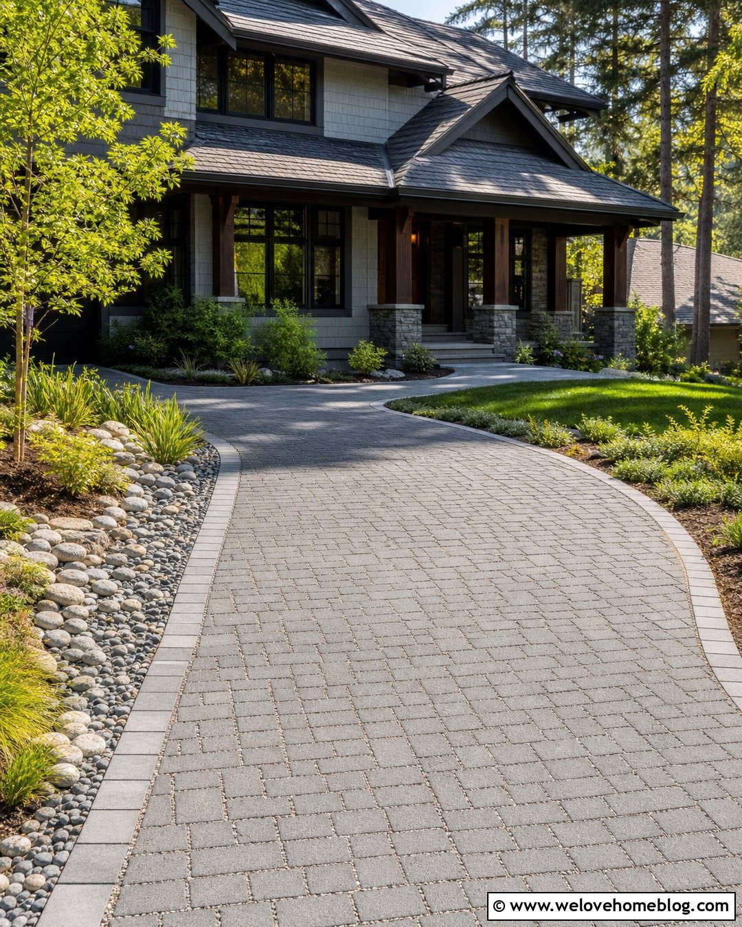Permeable Paver Driveway With Native Plants - 50 Driveway Ideas