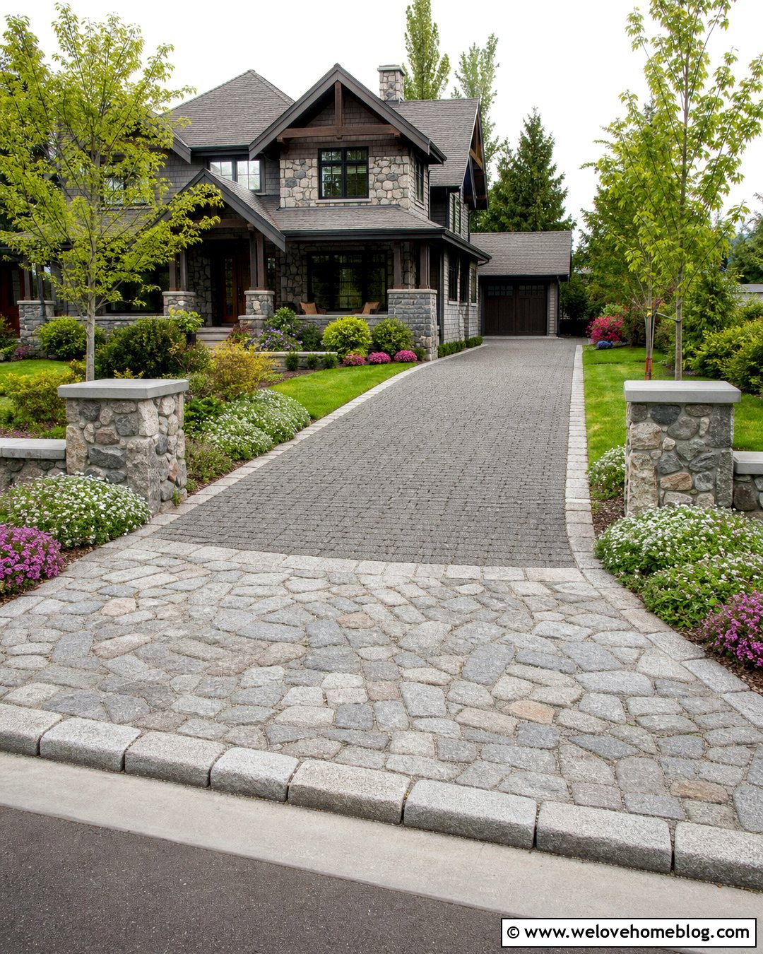Permeable Paver Driveway With Natural Stone Apron - 30 Permeable Pavers Driveways Ideas
