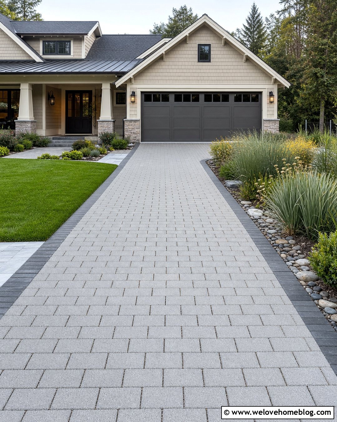 Permeable Paver Driveway With Rain Garden - 20 Decorative Driveway Ideas