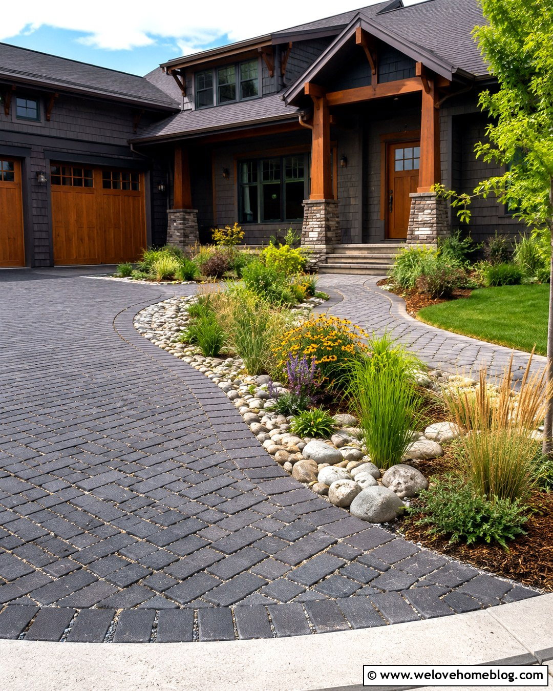 Permeable Paver Driveway With Rain Garden - 20 New Driveway Ideas