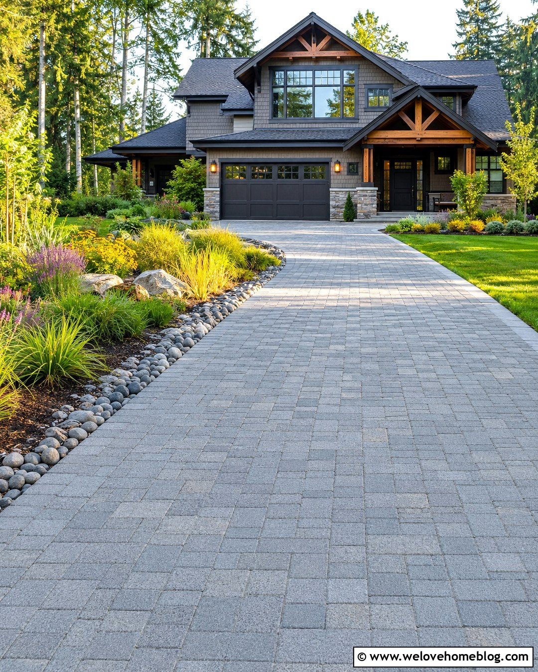 Permeable Paver Driveway With Rain Garden - 20 next to driveway landscaping ideas