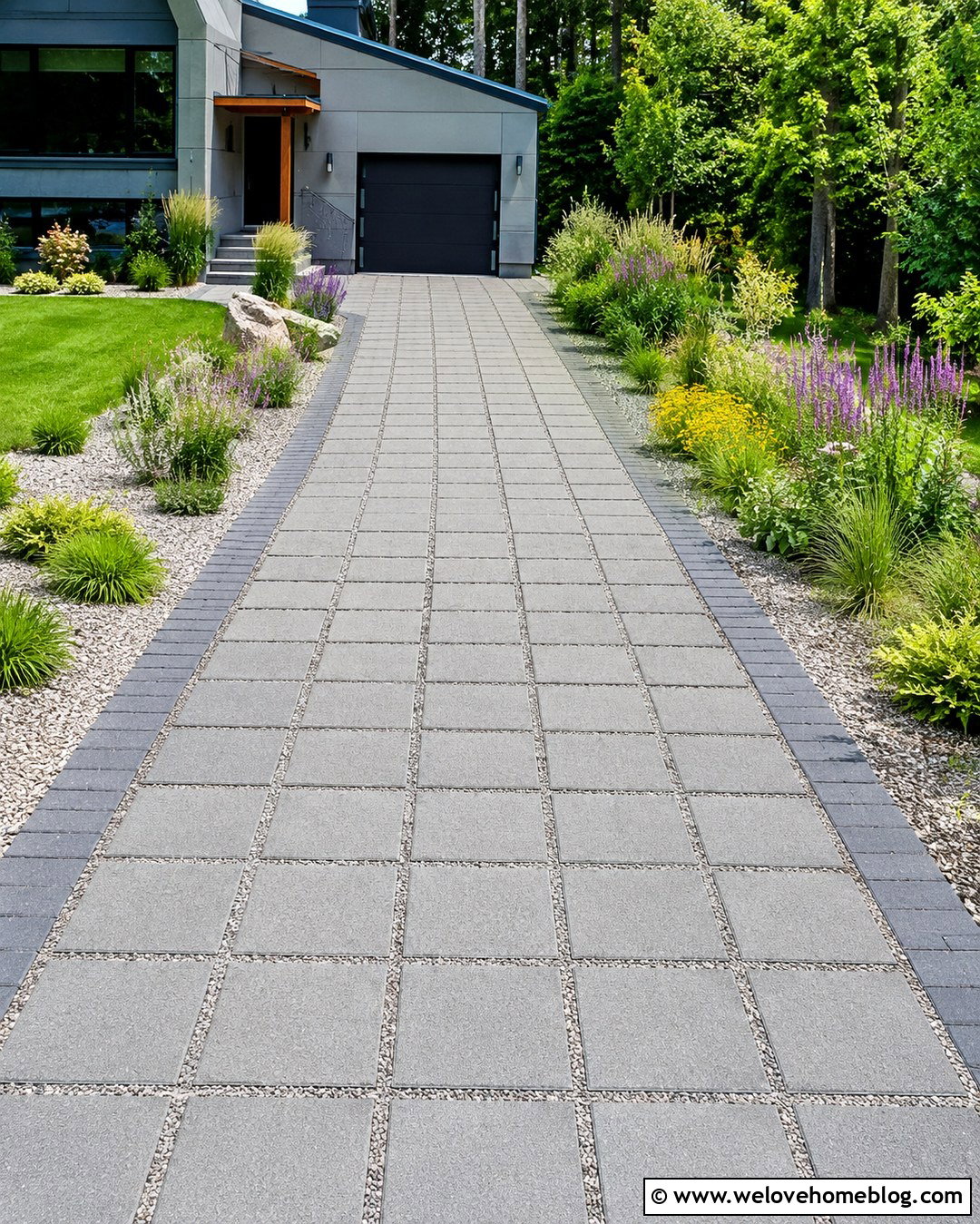 Permeable Paver Driveway With Rain Garden - 20 Outdoor Driveway Ideas