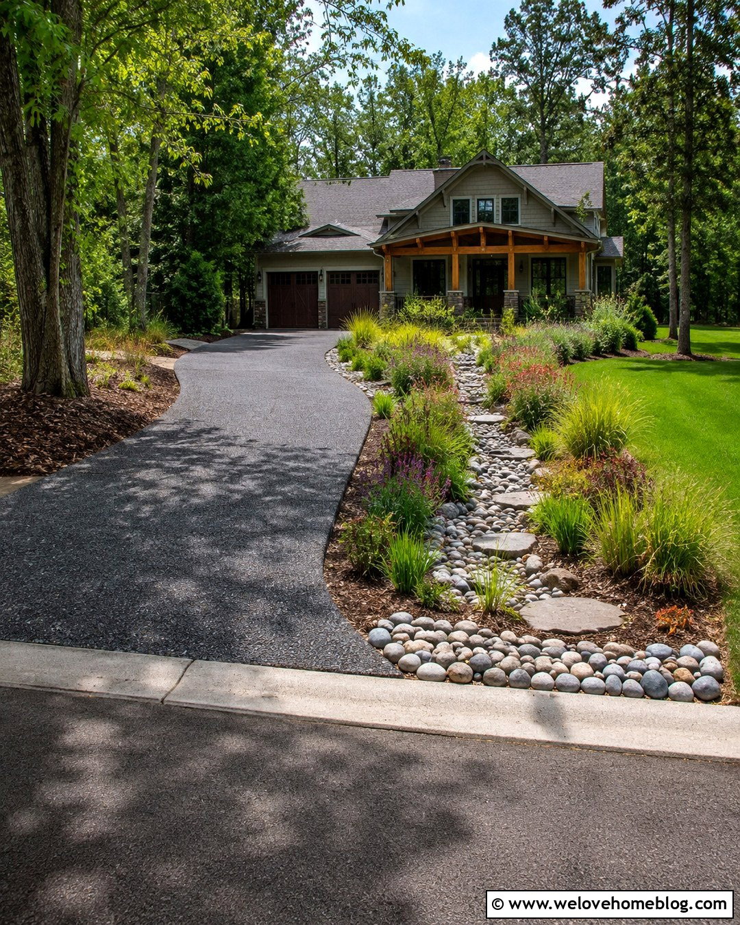 Permeable Paver Driveway With Rain Garden - 20 side of driveway landscaping curb appeal ideas