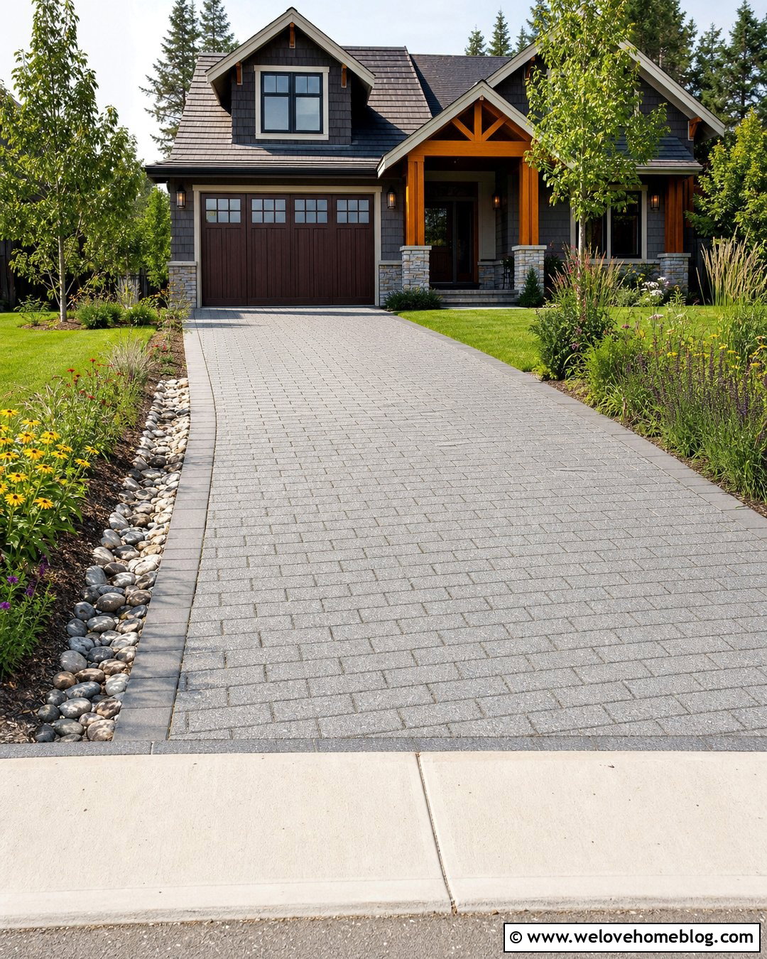 Permeable Paver Driveway With Rain Garden - 30 Driveway Installation Ideas