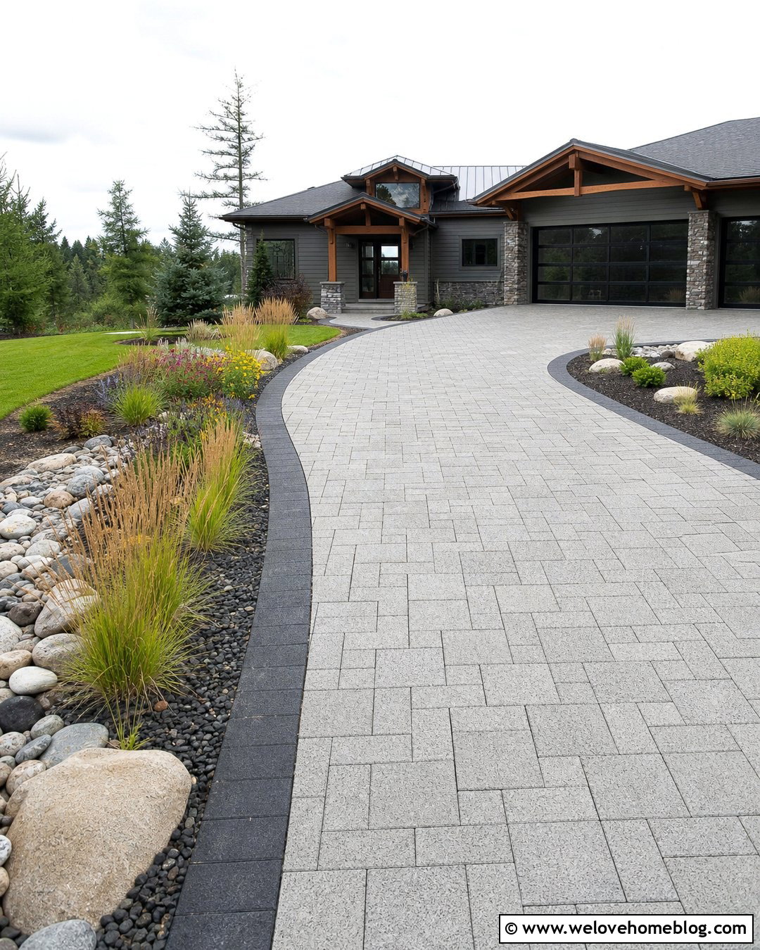 Permeable Paver Driveway With Rain Garden - 35 House Driveway Ideas