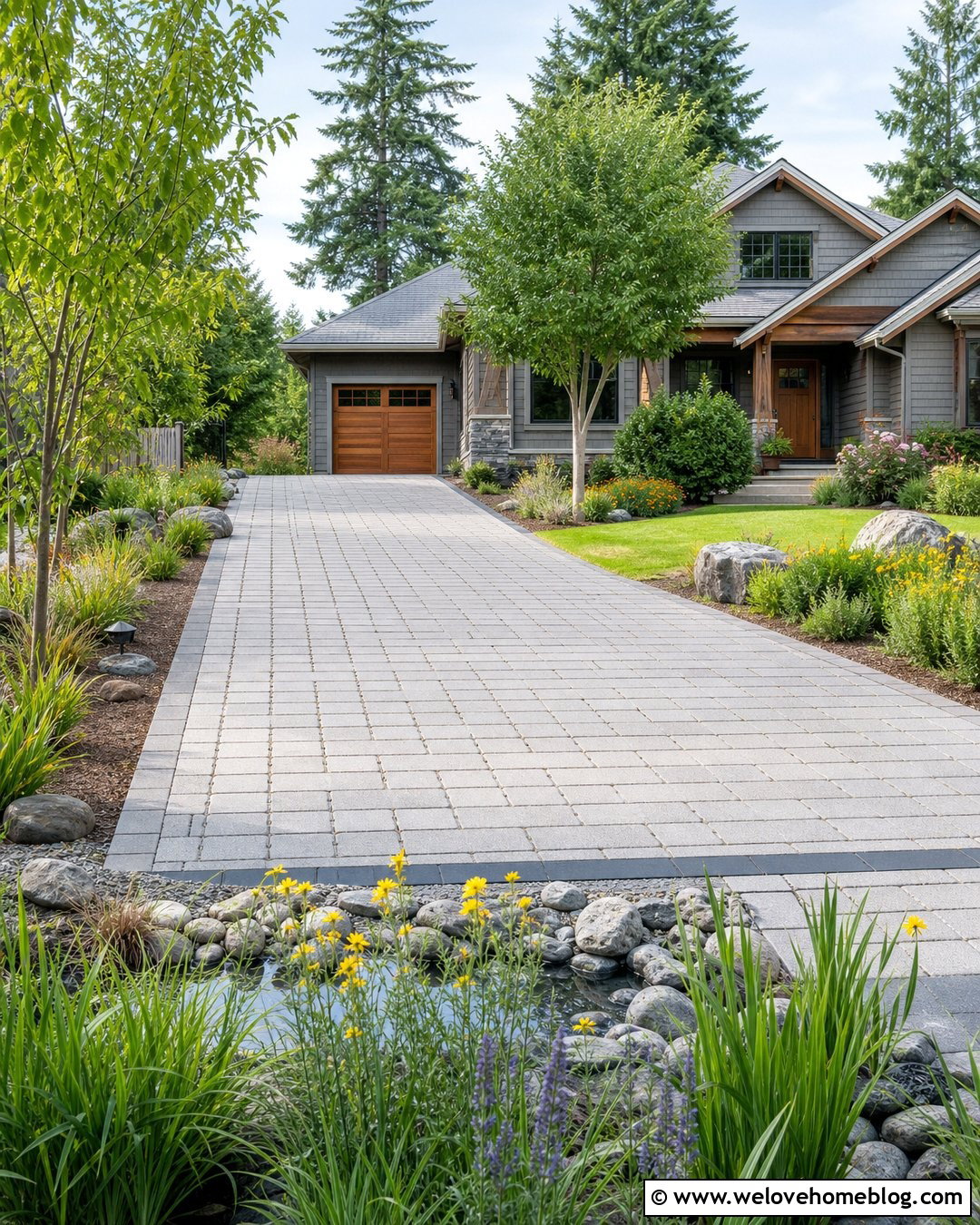 Permeable Paver Driveway With Rain Garden - 45 Driveway Design Ideas
