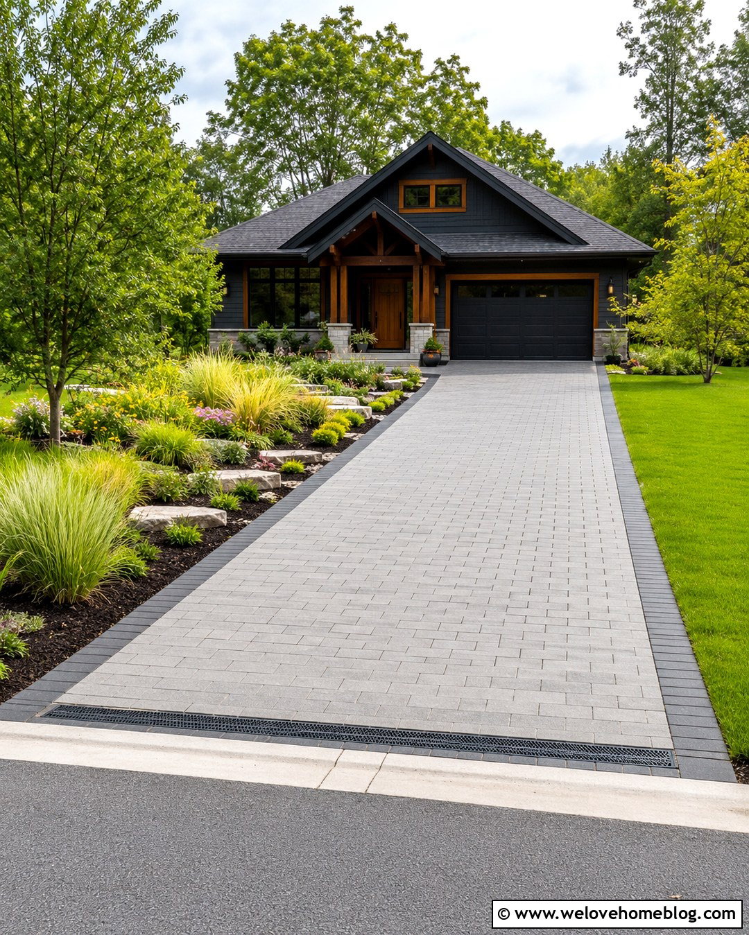 Permeable Paver Driveway With Rain Garden - 20 Driveway Makeover Inspiration Ideas