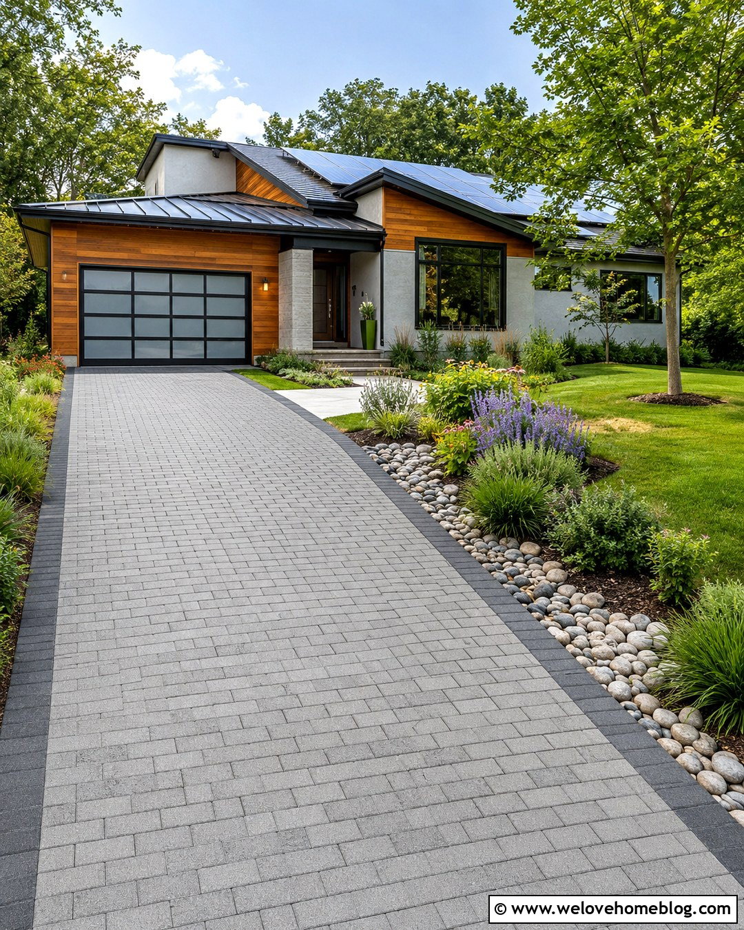 Permeable Paver Driveway With Rain Garden Entry - 20 long driveway entry landscaping ideas