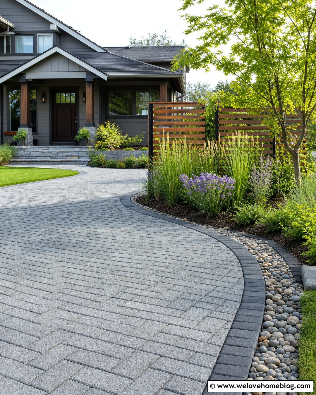 Permeable Paver Driveway With Rain Garden Screen - 20 driveway privacy landscaping ideas