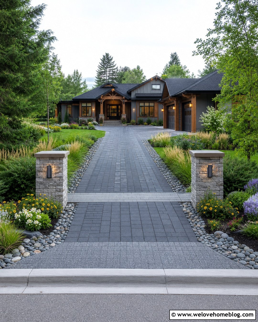 Permeable Paver Driveway With Rain Gardens - 25 long driveway landscaping entrance ideas