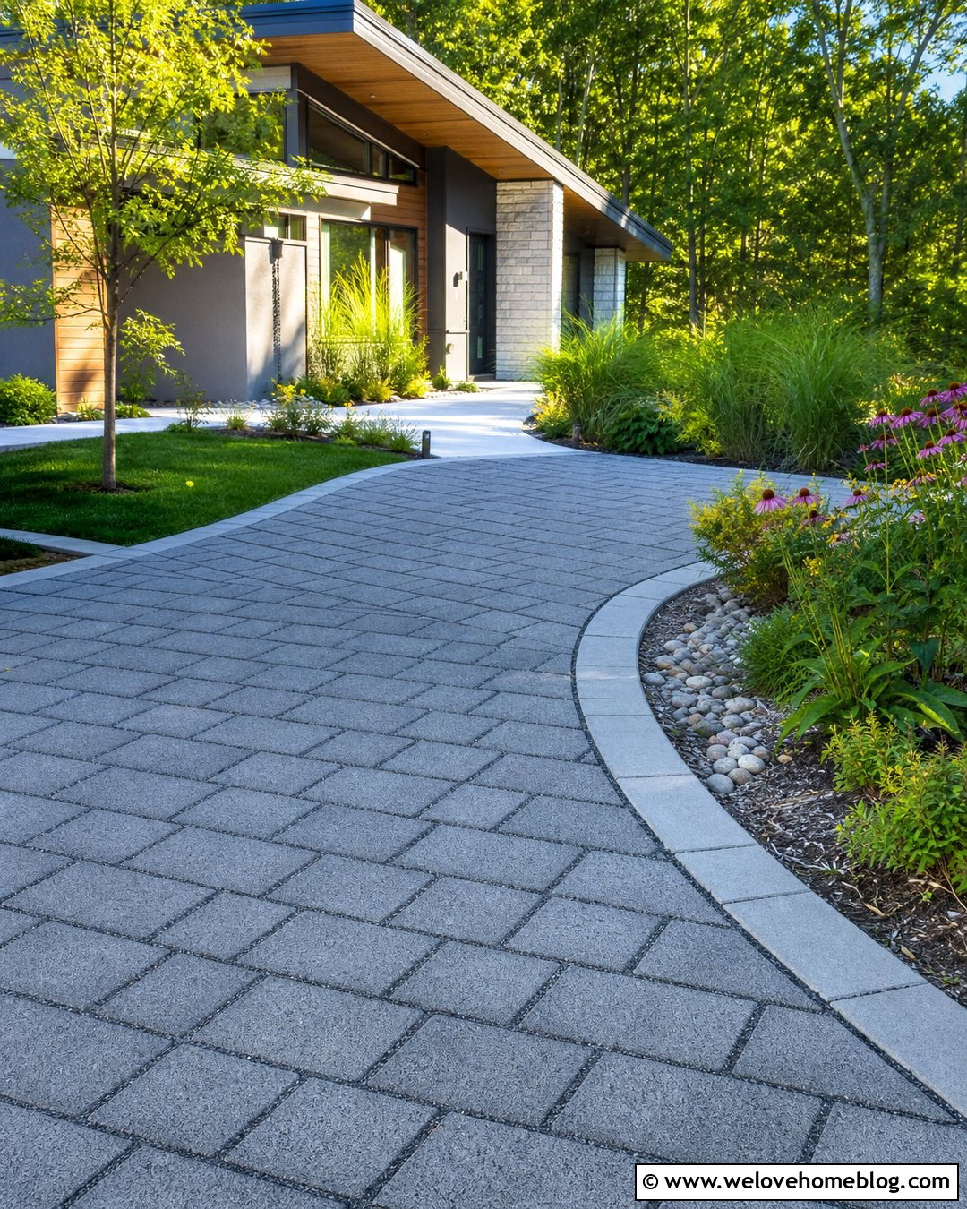 Permeable Paver Front Driveway - 45 Front Driveway Ideas