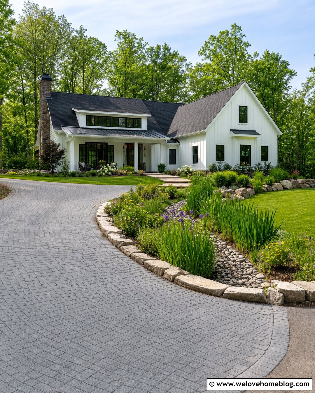 Permeable Paver Half Circle Driveway With A Rain Garden - 40 half circle driveway landscaping ideas