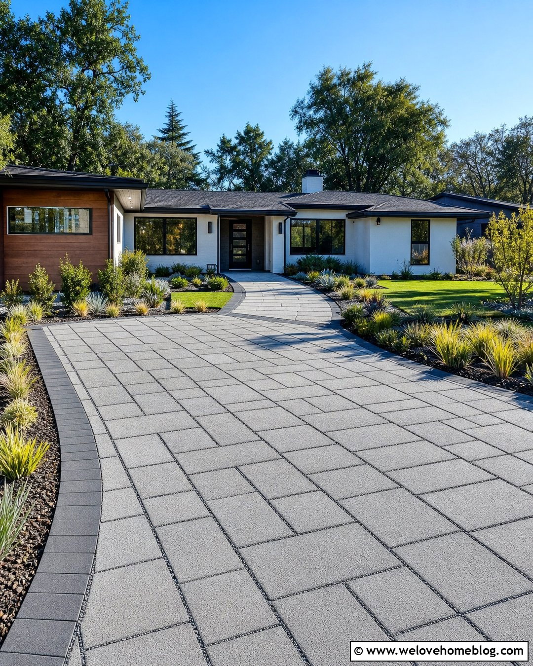 Permeable Paver Ranch House Driveway - 20 Ranch House Driveway Ideas