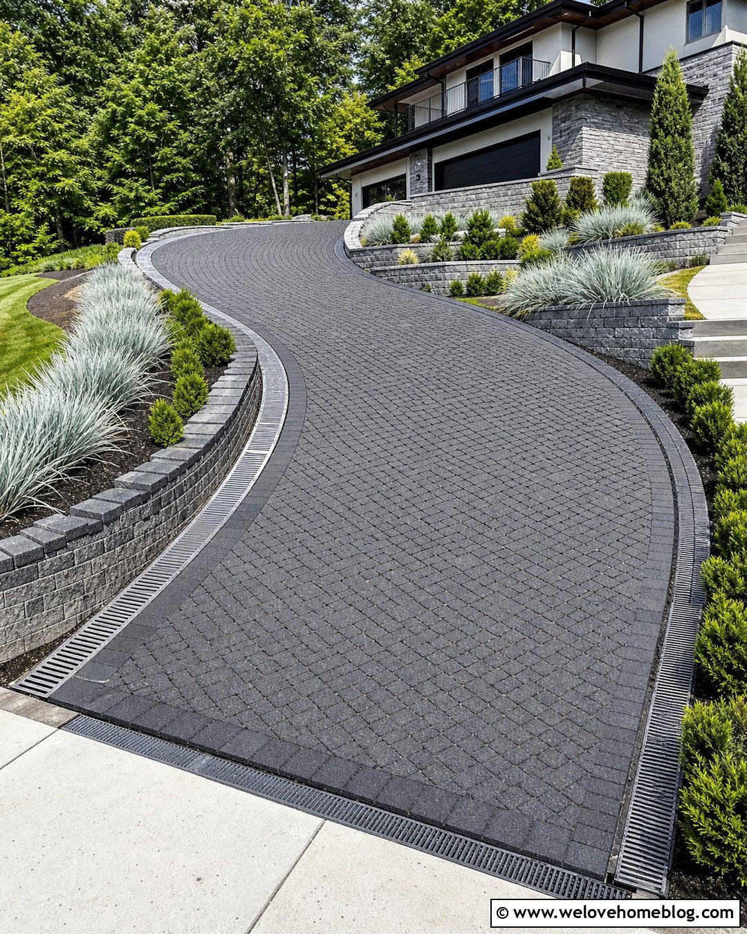 Permeable Paver Steep Driveway - 35 Steep Driveway Ideas