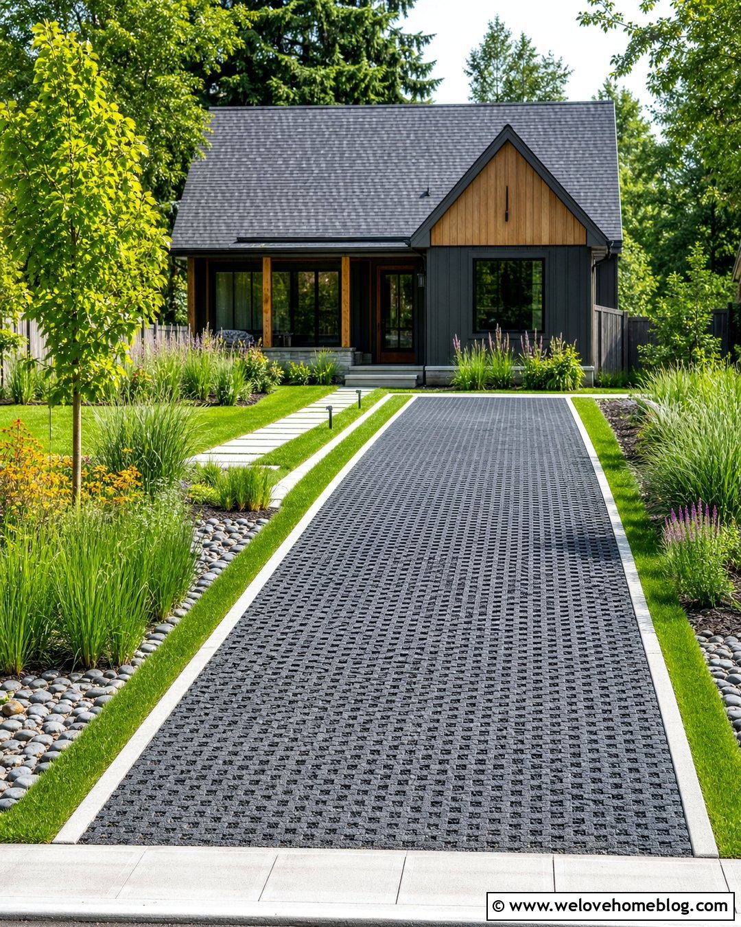 Permeable Rubber Paver Driveway With Grass Strips - 20 Rubber Driveway Recycled Tires Ideas