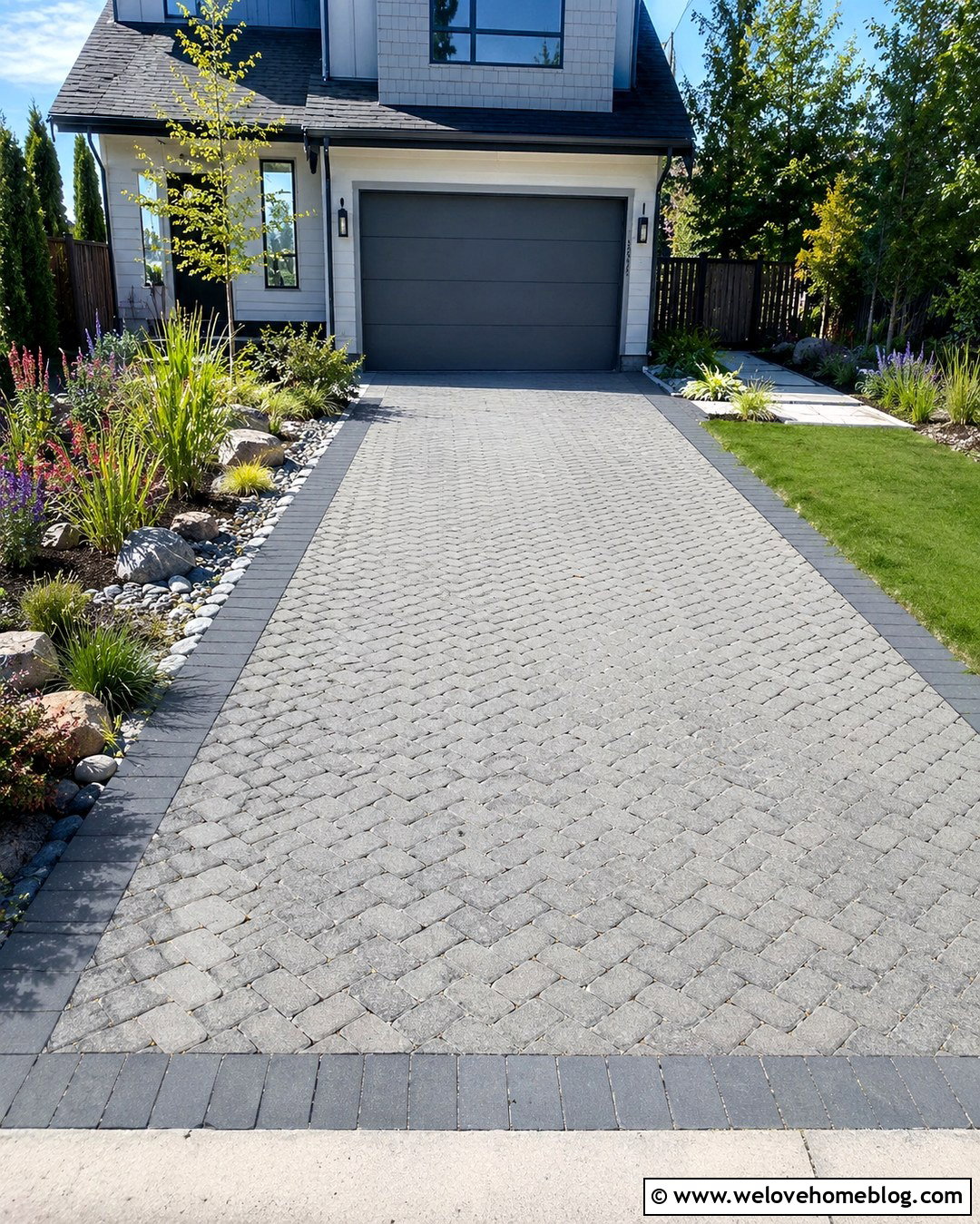Permeable Textured Paver Driveway - 20 modern driveway with textured surface ideas