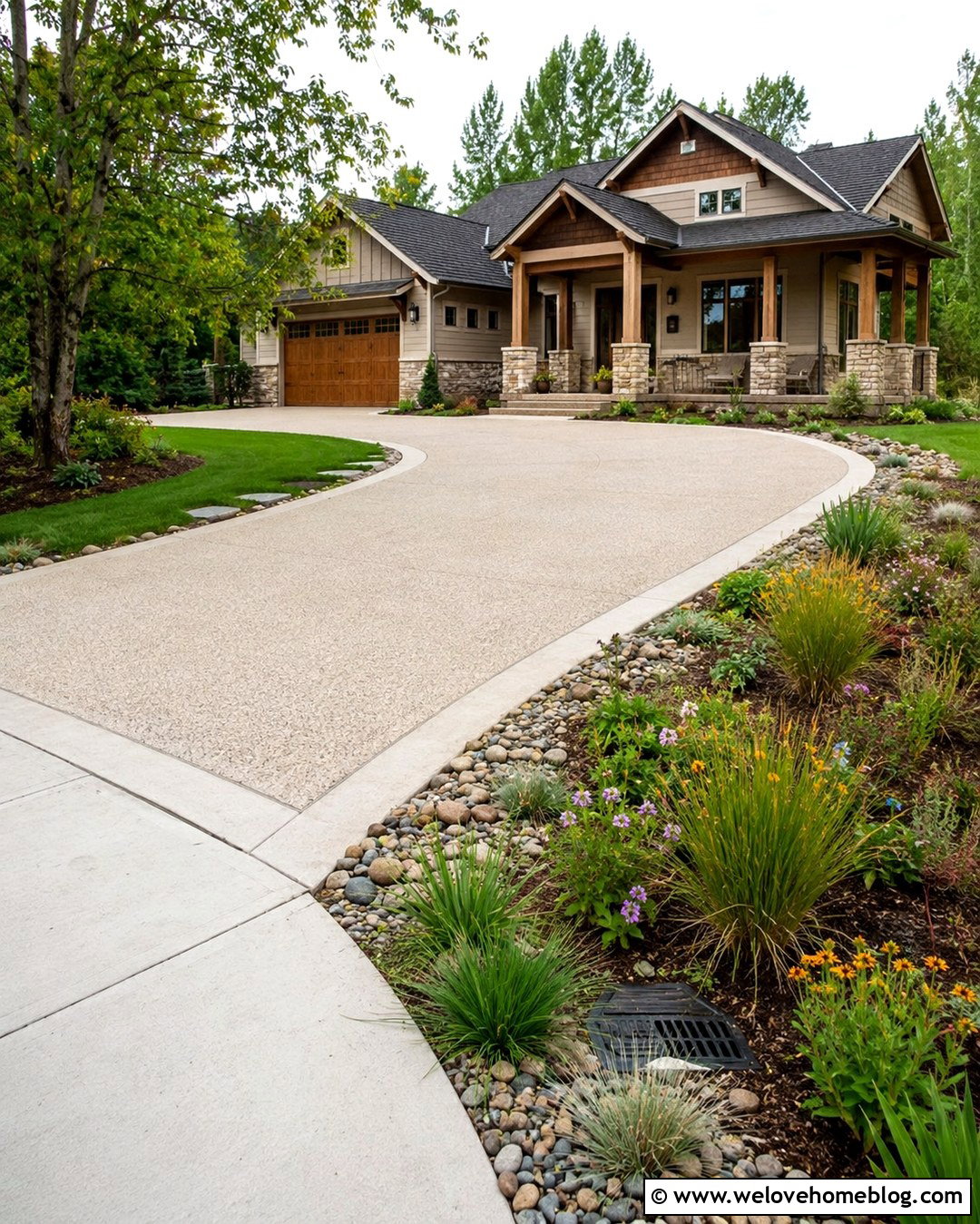Pervious Concrete Driveway With Landscape Swale - 20 driveway water drainage ideas