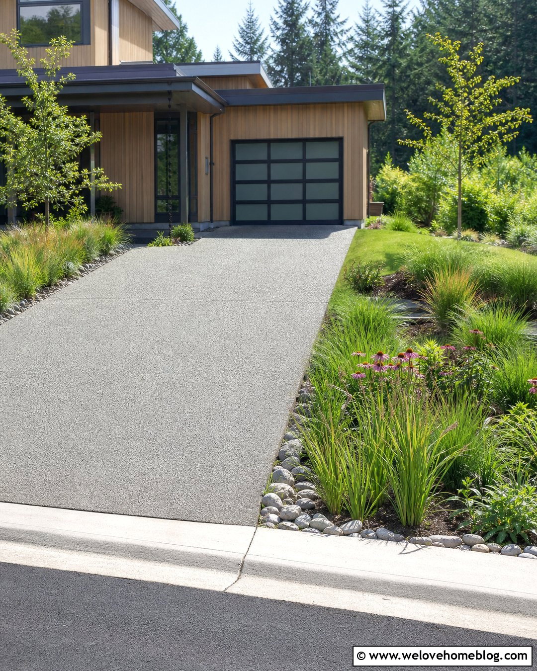 Pervious Concrete Driveway With Rain Garden - 20 Alternative Driveway Materials Ideas