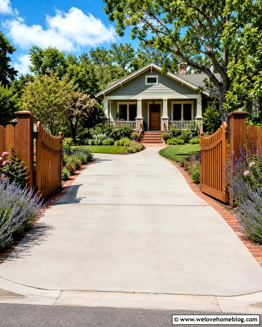 Picket Double Wooden Driveway Gates With Concrete - 20 Double Wooden Gates Driveways Ideas