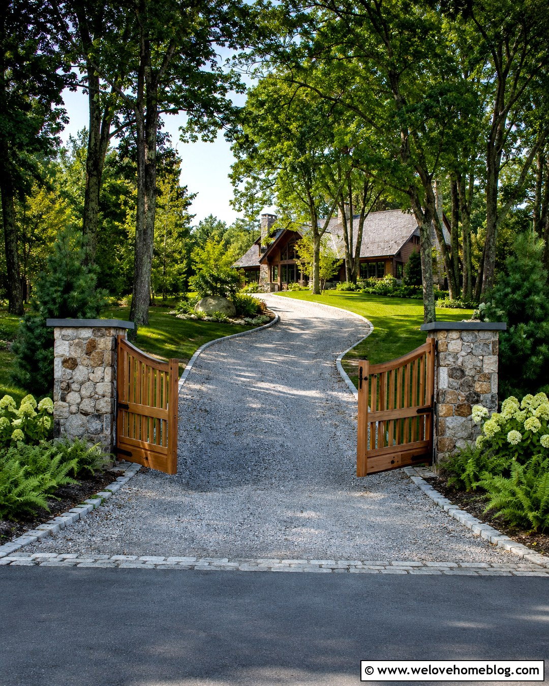 Picket Fence Driveway Gate With Stone Pillars - 20 Picket Fence Driveway Gate Ideas