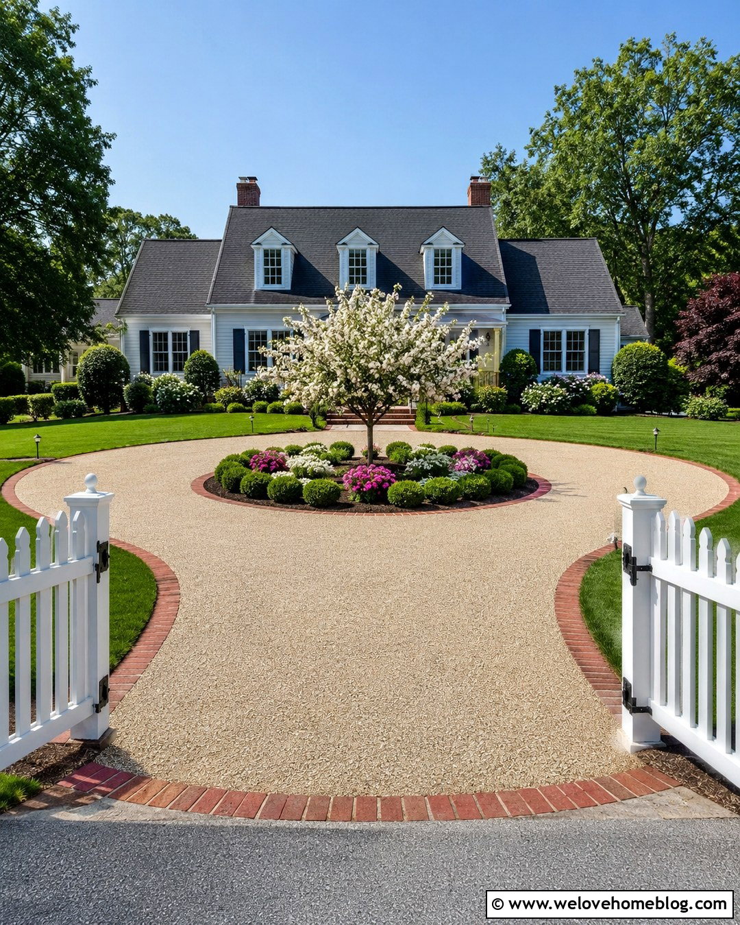 Picket Fence Gate With Circular Driveway - 20 Picket Fence Driveway Gate Ideas