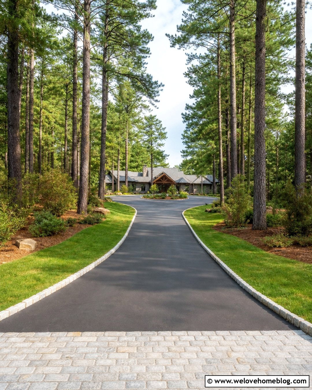 Pine Tree Lined Asphalt Driveway - 40 Tree Lined Driveway Ideas