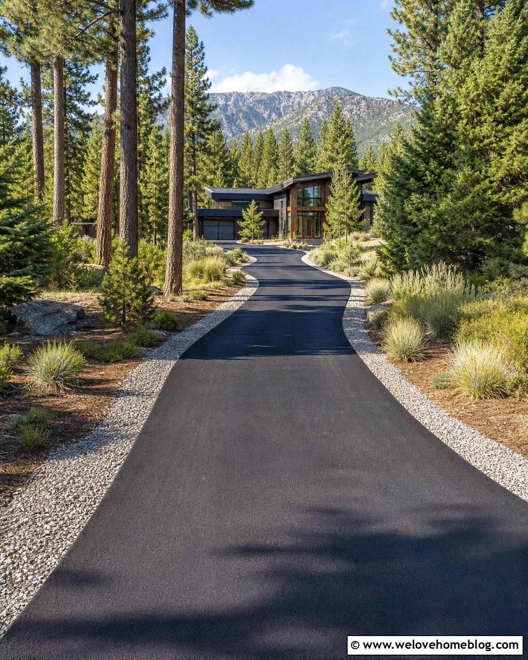 Pine Tree Lined Long Asphalt Driveway - 20 tree-lined driveway design ideas