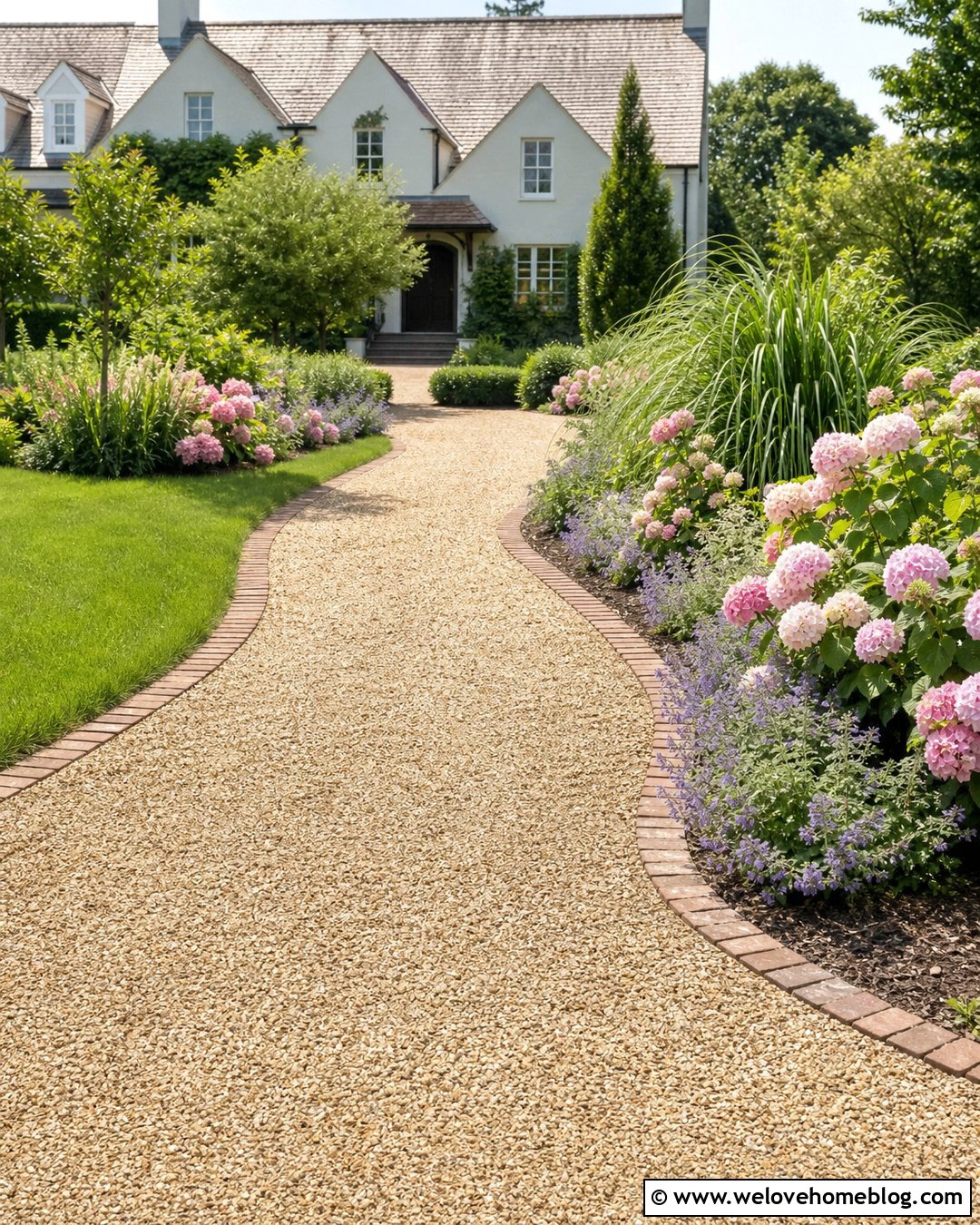 Pink Hydrangeas Along a Gravel Driveway - 20 Hydrangeas Along Driveway Ideas