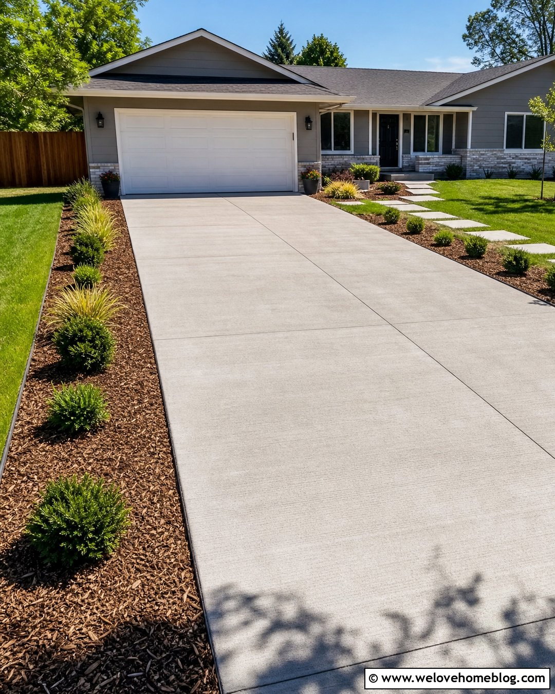 Plain Concrete Driveway With Mulch Borders - 35 cheap driveway ideas