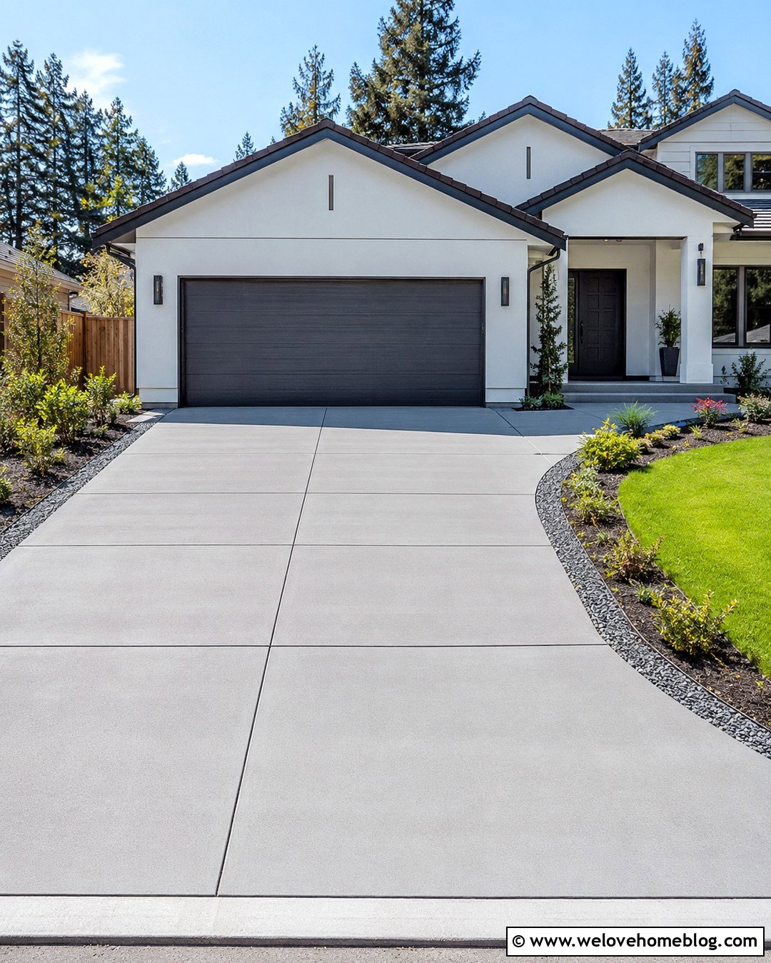 Plain Concrete Driveway With a Parking Pad - 20 Plain Concrete Driveway Ideas