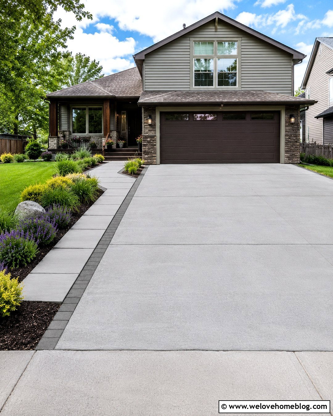 Plain Concrete Driveway With a Side Walkway - 20 Plain Concrete Driveway Ideas