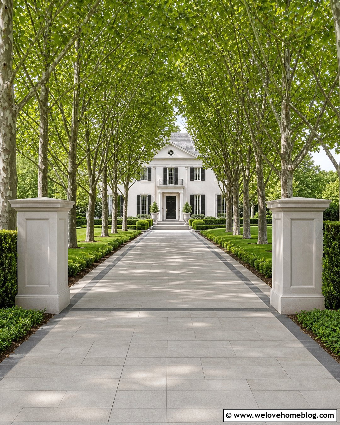 Plane Tree Canopy Concrete Paver Driveway - 20 Tree Canopy Driveway Ideas