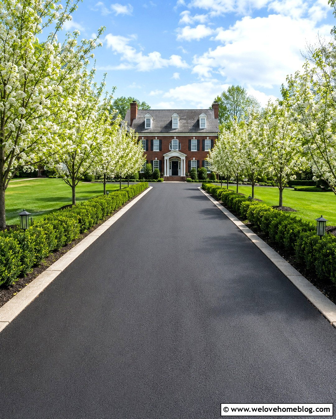 Planted Asphalt Driveway With Evergreen Hedges - 20 Planted Driveway Ideas