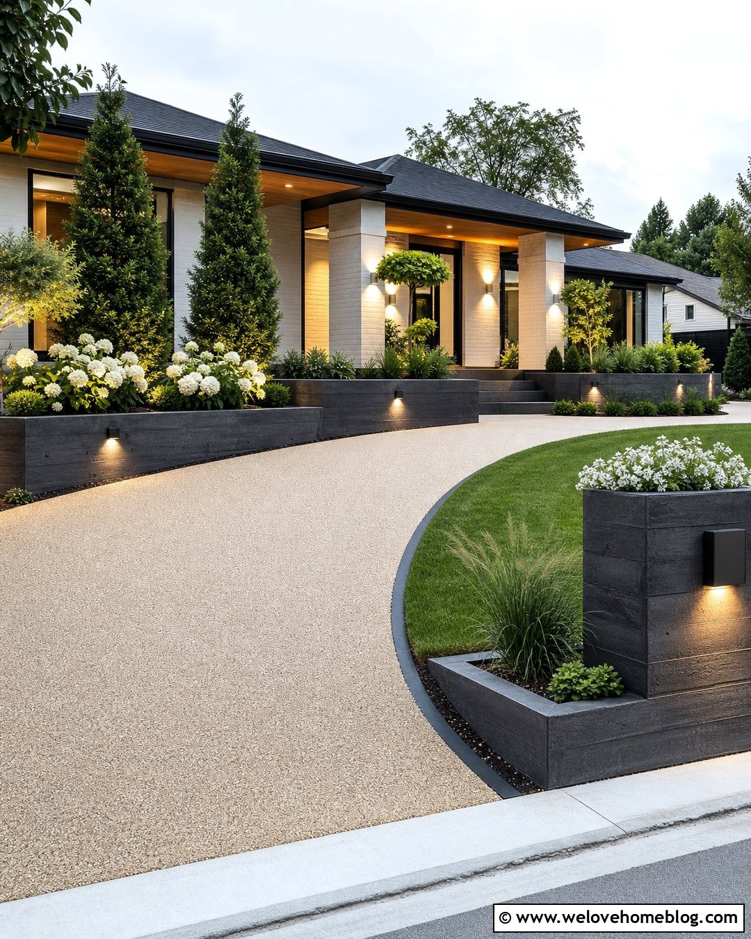 Planter Boxes With Built In Driveway Lighting - 20 Driveway Planter Box Ideas
