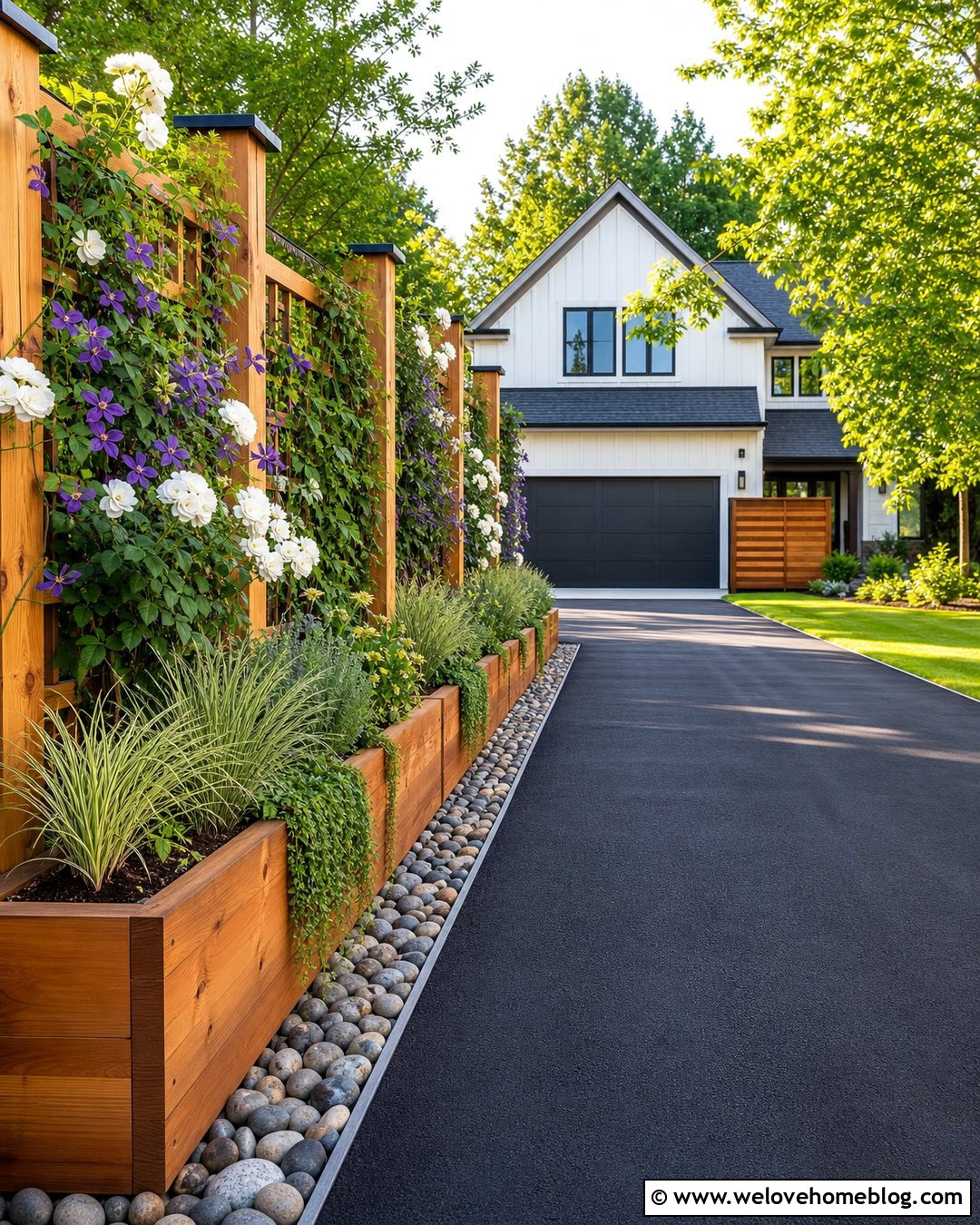 Planter Boxes With Trellis Driveway Screening - 20 Driveway Planter Box Ideas