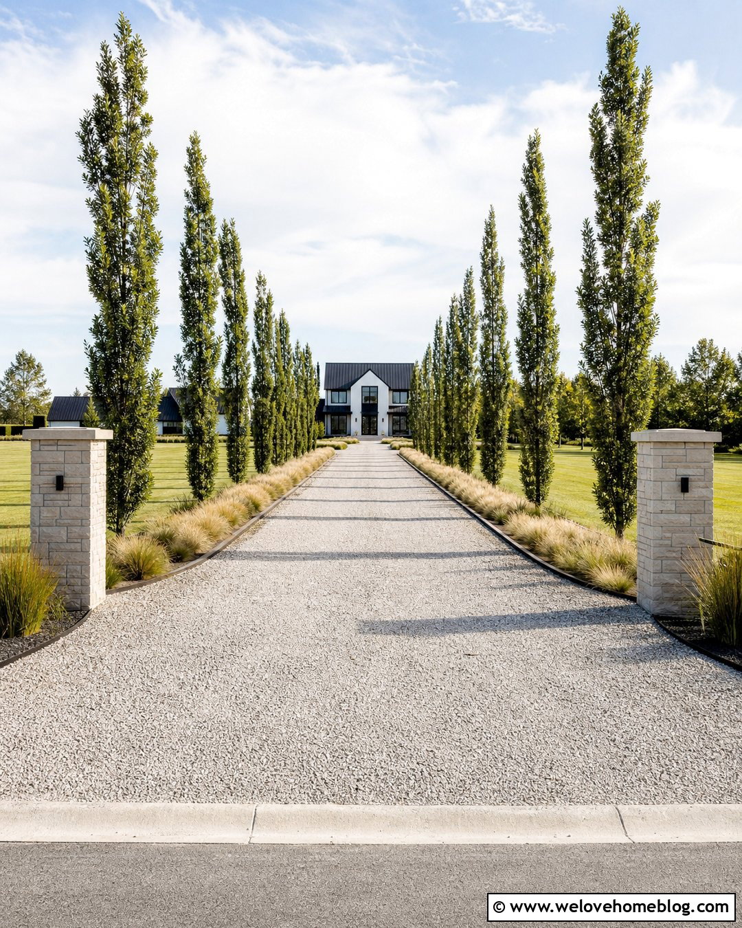 Poplar Tree Lined Long Gravel Driveway - 40 Tree Lined Driveway Ideas