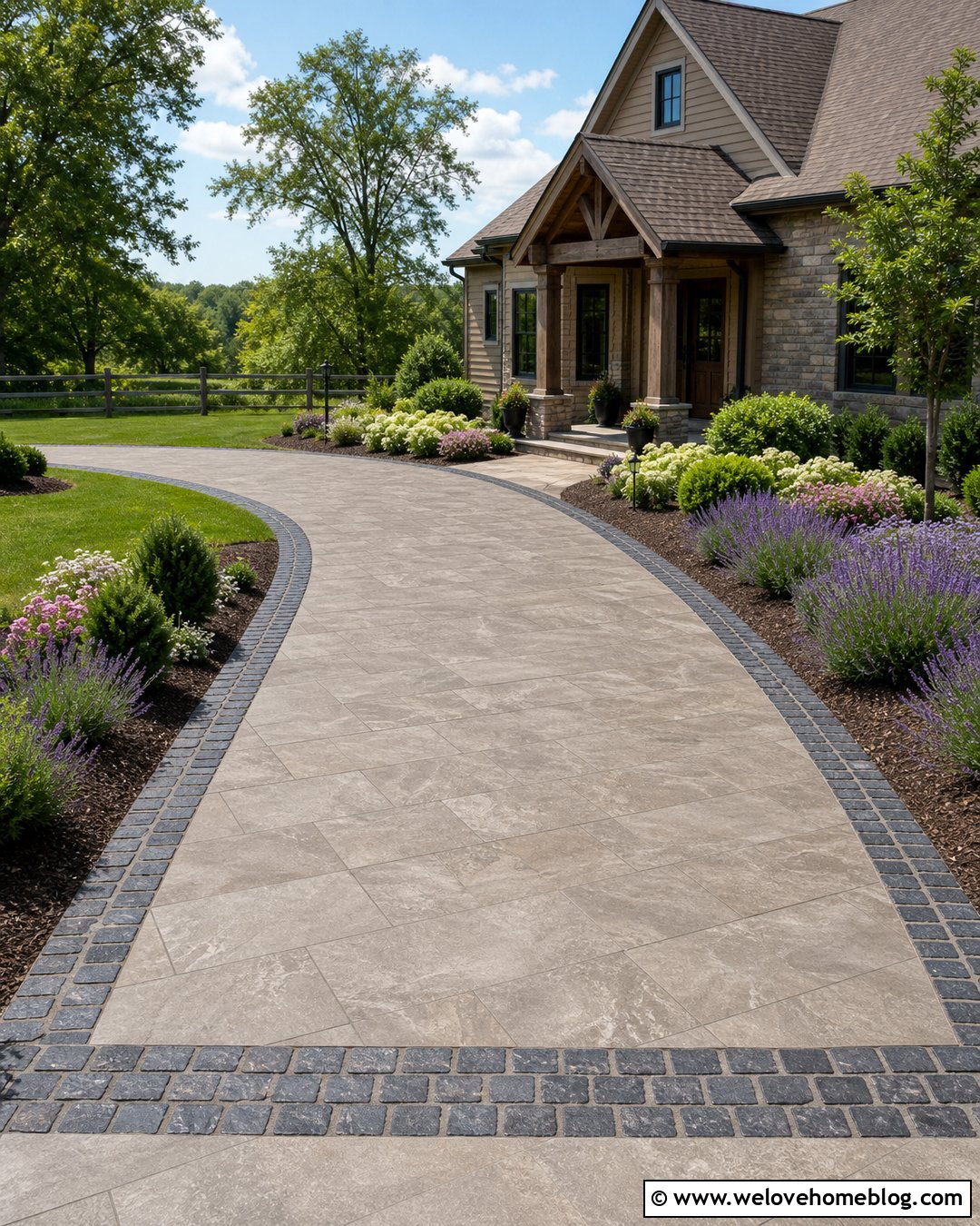 Porcelain Driveway With Cobblestone Border - 20 Porcelain Driveway Ideas