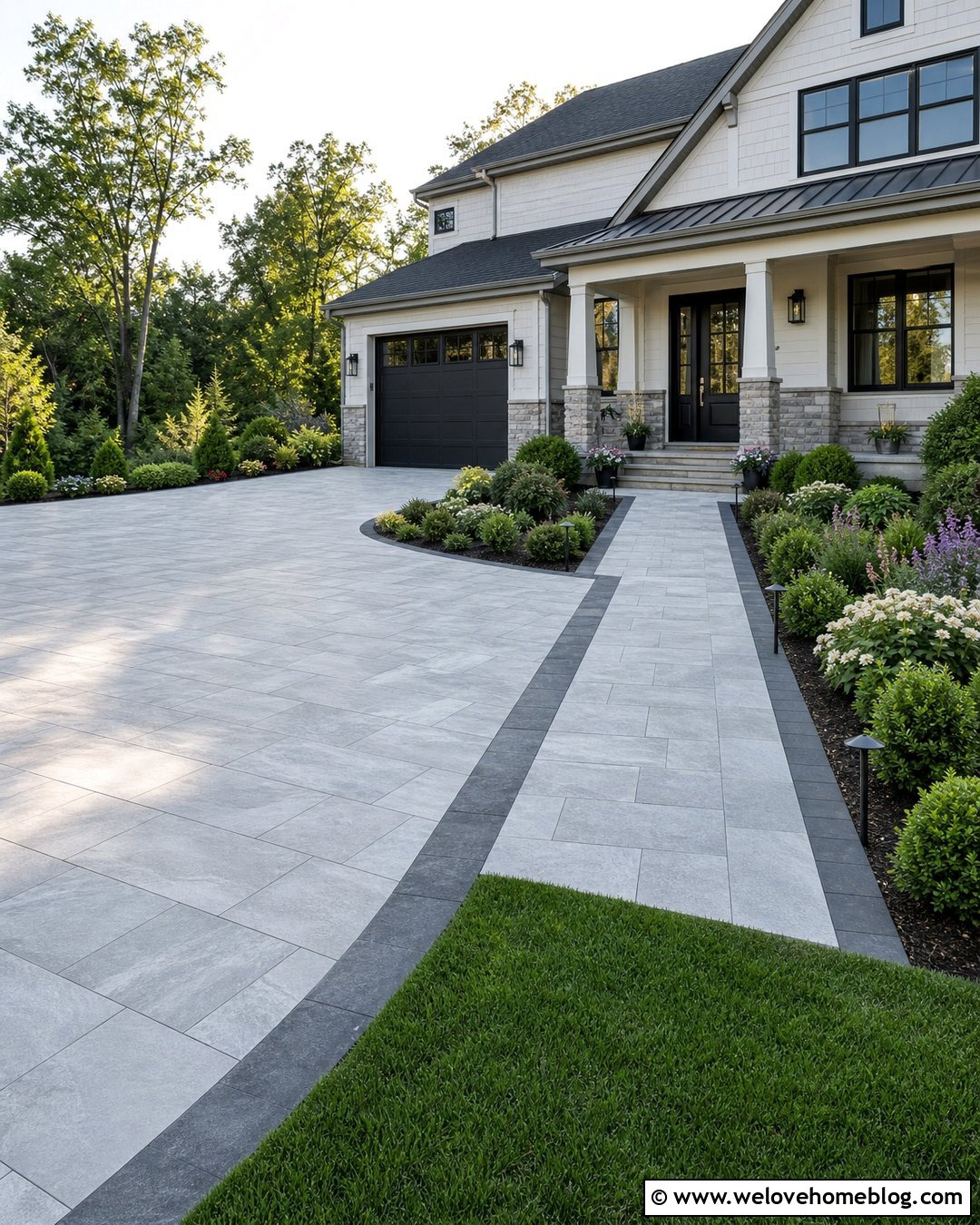 Porcelain Driveway With Matching Walkway - 20 Porcelain Driveway Ideas