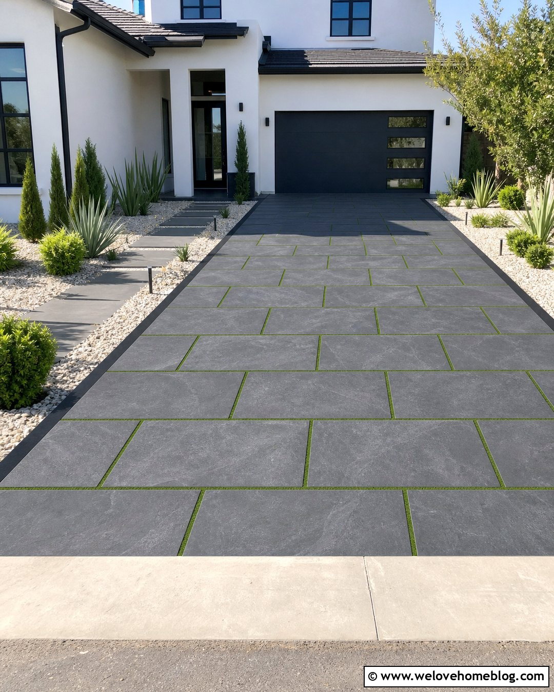 Porcelain Paver Synthetic Grass Driveway - 20 Synthetic Grass Driveway Ideas