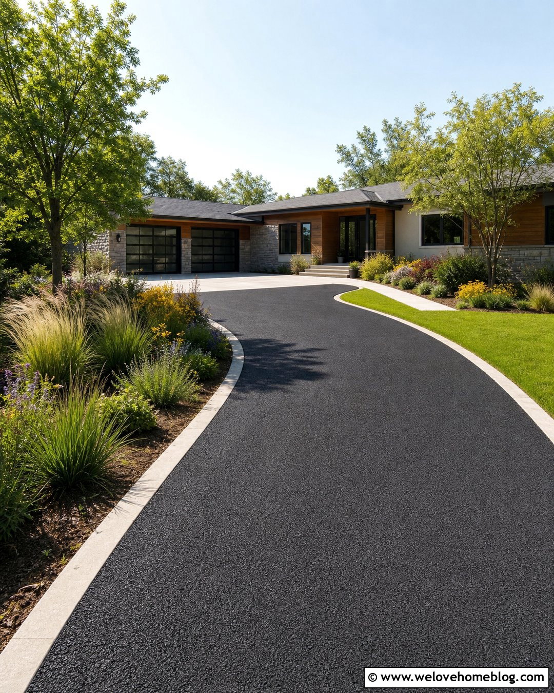 Porous Asphalt Driveway With Concrete Edging - 20 Driveway Paving Ideas