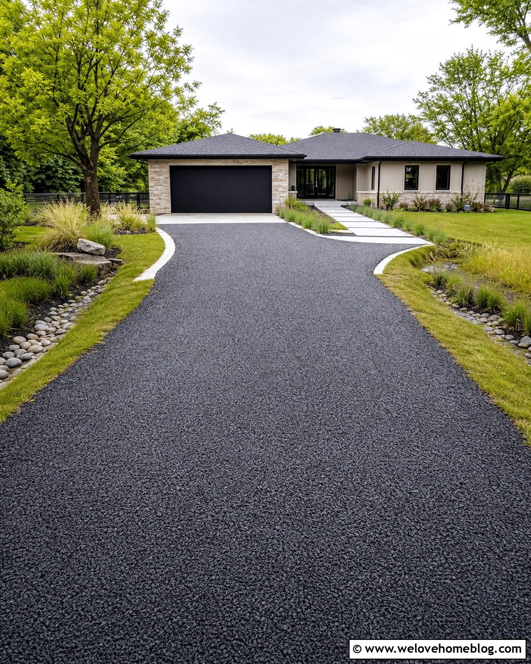 Porous Asphalt Driveway With Grass Swales - 35 Driveway Drainage Solutions Ideas