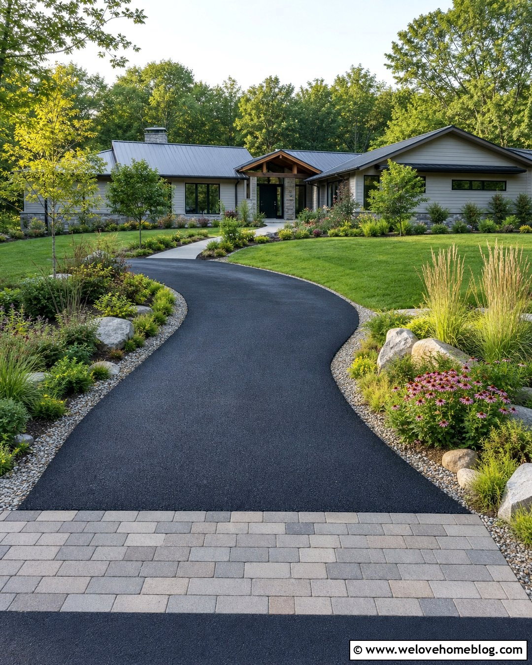 Porous Asphalt Driveway With Rain Garden - 20 Concrete Alternatives Driveway Ideas