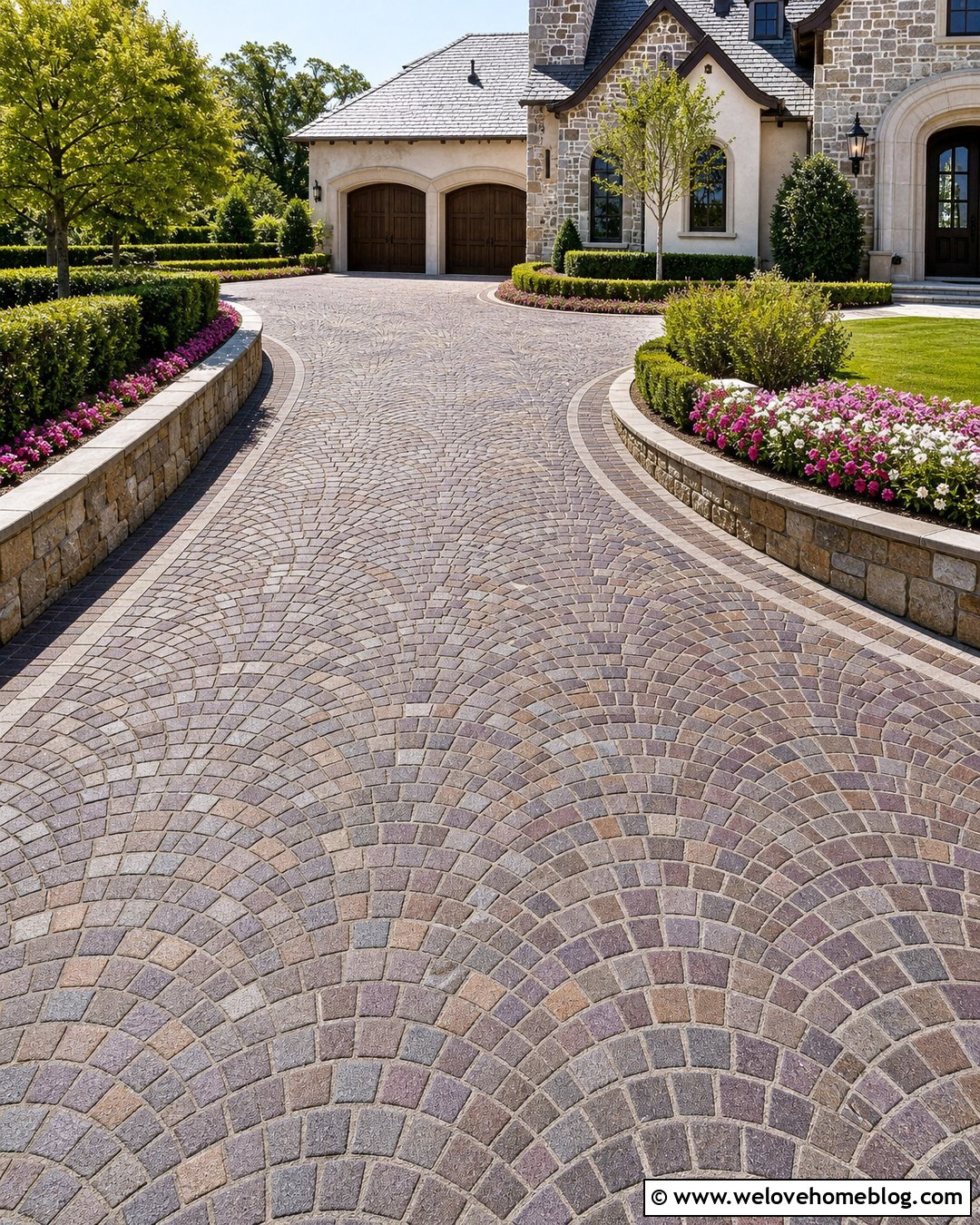Porphyry Driveway With A Fan Pattern - 25 Natural Stone Driveway Ideas