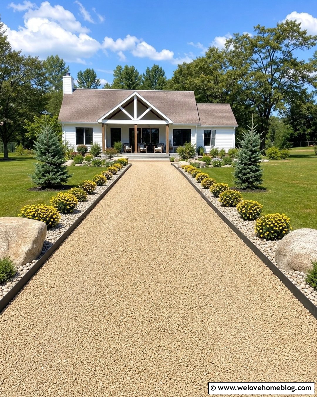Potentilla Bushes Lining a Crushed Stone Driveway - 20 bushes lining driveway ideas