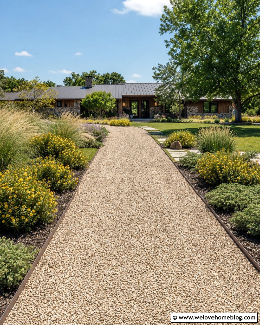 Potentilla Shrubs Along A Sunny Driveway - 25 Driveway Shrubs Ideas