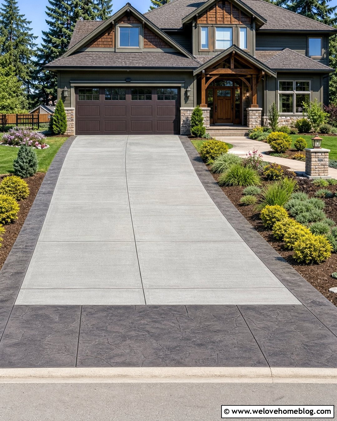 Poured Concrete Driveway With Stamped Border - 20 Poured Concrete Driveway Ideas